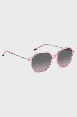 Pink-acetate sunglasses with branded metal temples, light pink