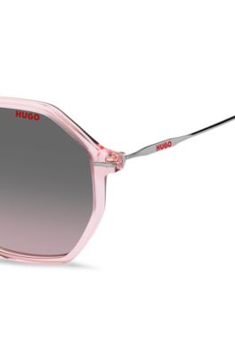 Pink-acetate sunglasses with branded metal temples, light pink
