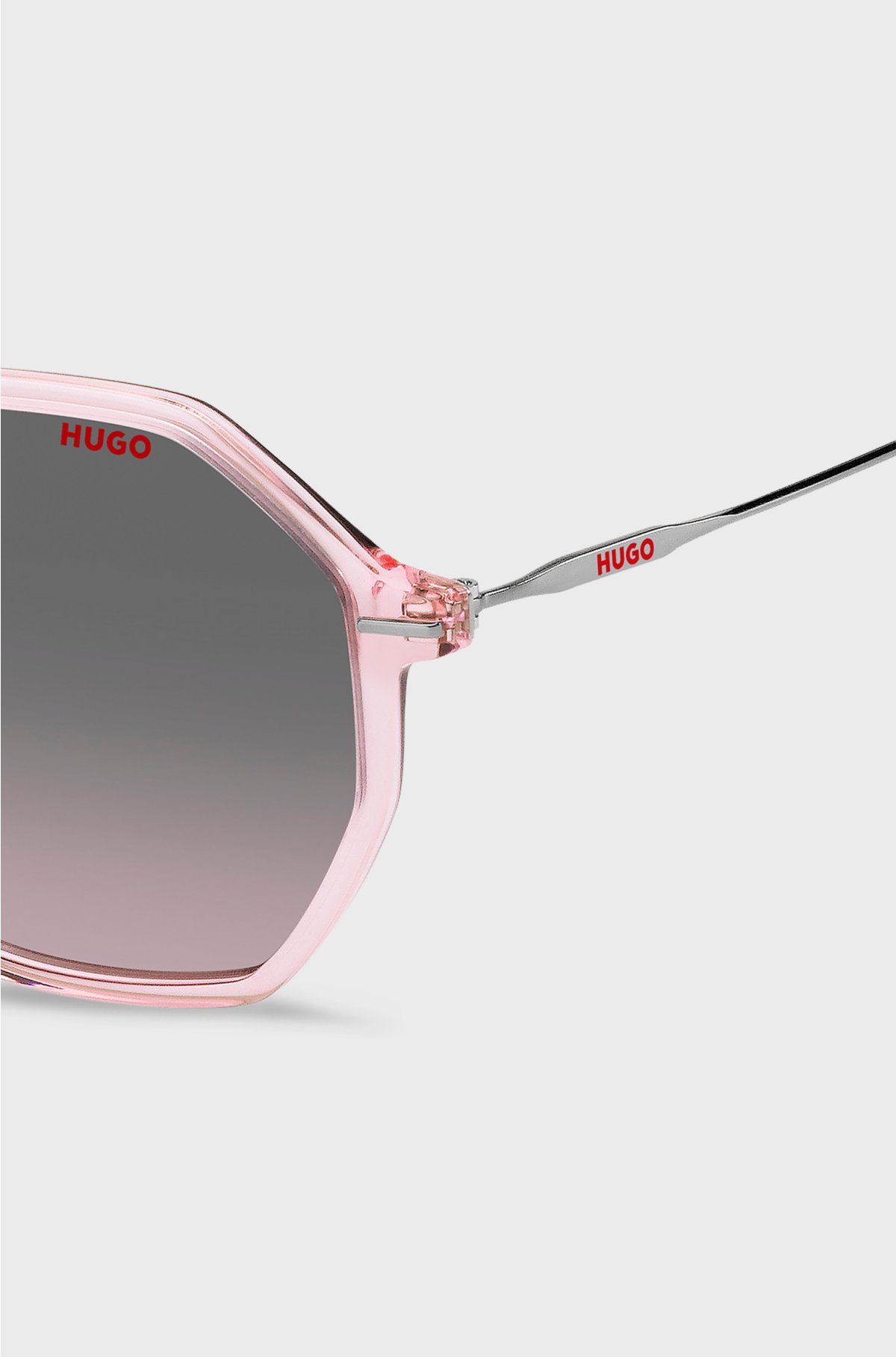 Pink-acetate sunglasses with branded metal temples, light pink