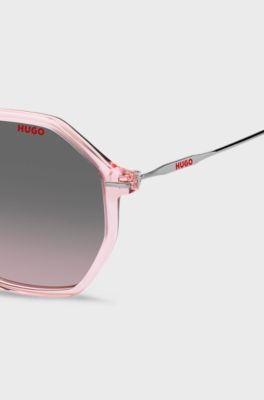 Pink-acetate sunglasses with branded metal temples, light pink