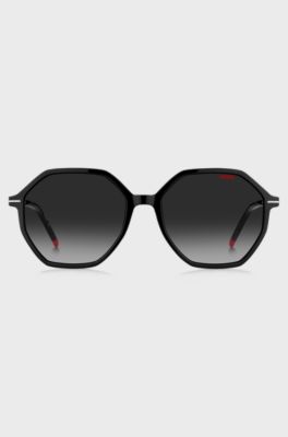 Black-acetate sunglasses with branded metal temples, Black Patterned