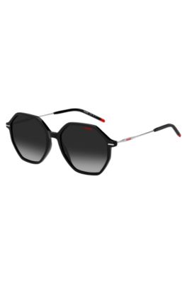 Black-acetate sunglasses with branded metal temples, Black Patterned