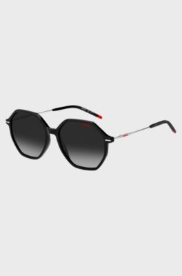 Black-acetate sunglasses with branded metal temples, Black Patterned