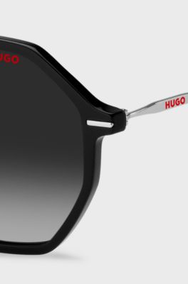 Black-acetate sunglasses with branded metal temples, Black Patterned
