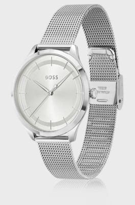 Silver-tone watch with mesh bracelet, Silver