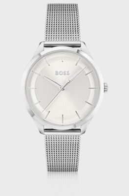 Silver-tone watch with mesh bracelet, Silver