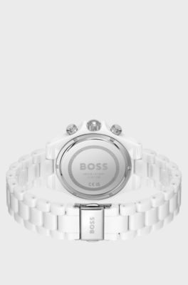 Ceramic watch with silver-white dial, White