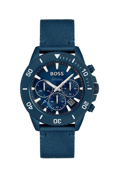 Blue-dial chronograph watch with fabric strap, Assorted-Pre-Pack
