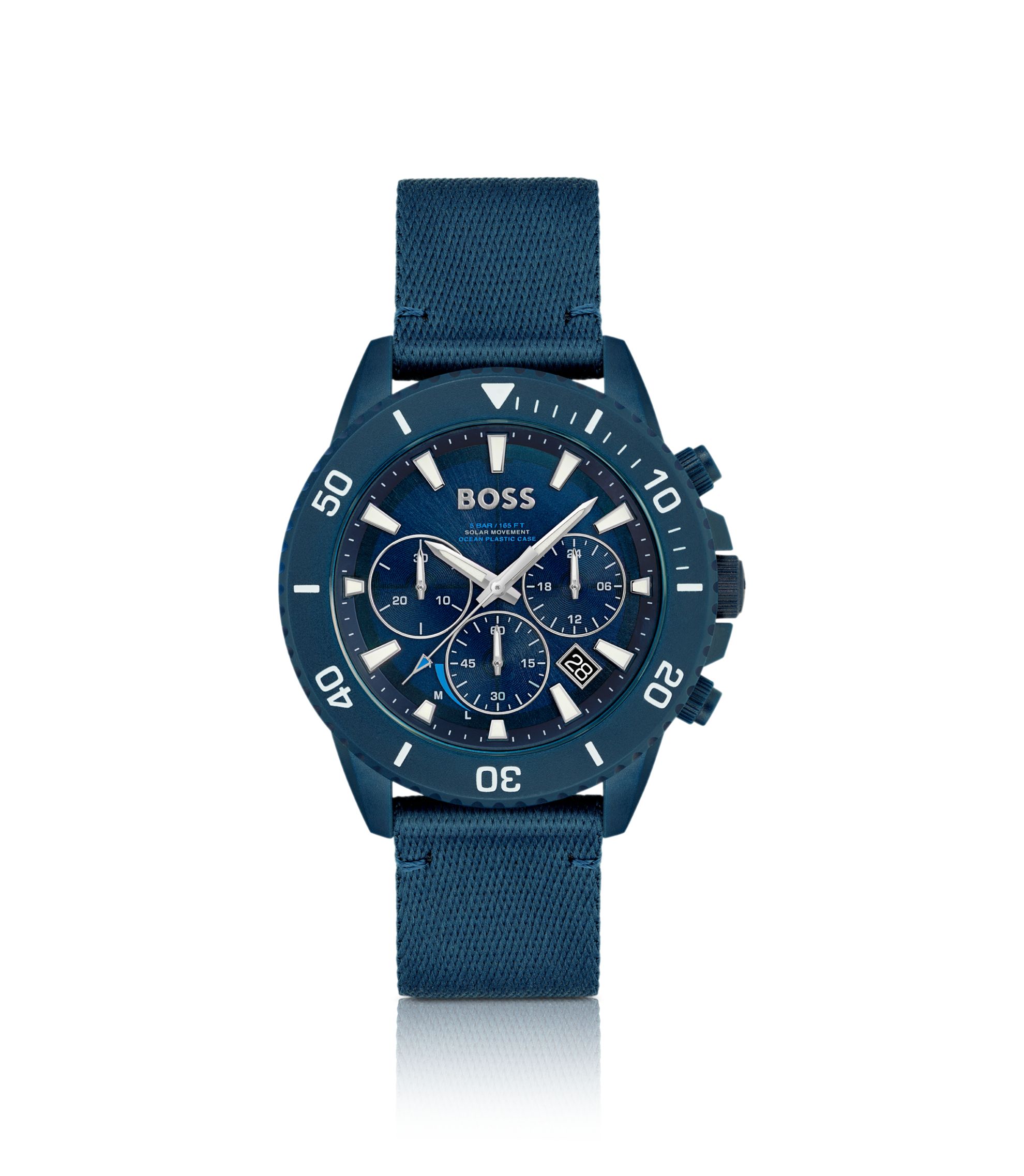 BOSS - Blue-dial chronograph watch with fabric strap - Dark Blue