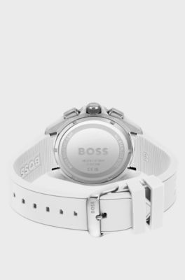 Grey-dial chronograph watch with white silicone strap, White