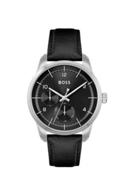 BOSS Black dial multi eye watch with leather strap Black