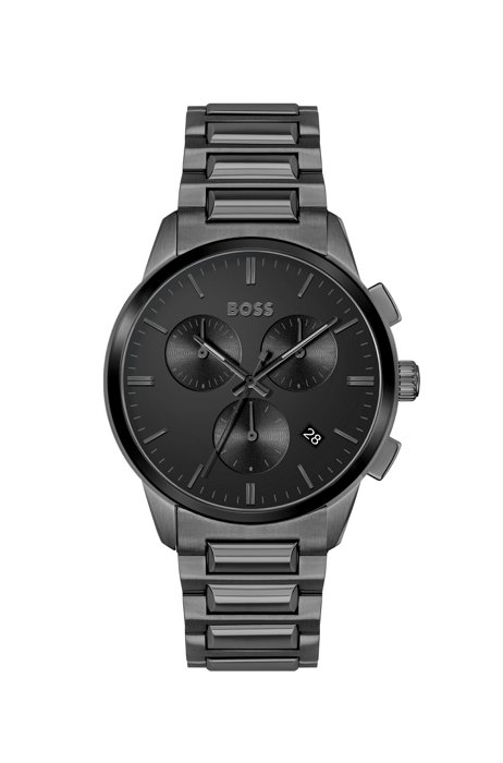 Montre chronographe en acier plaqué gris avec bracelet à maillons, Assorted-Pre-Pack