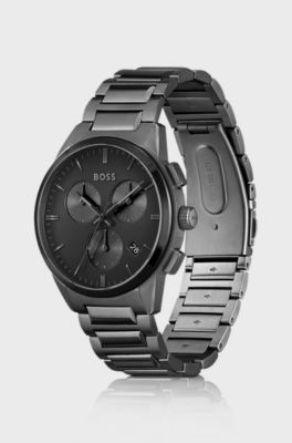 Grey-plated chronograph watch with link bracelet, Assorted-Pre-Pack
