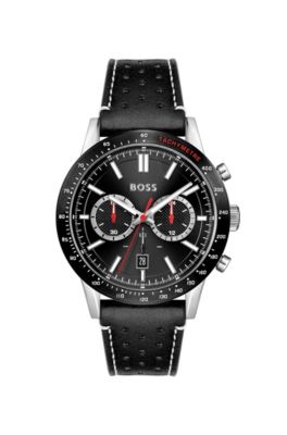 Mens hugo boss aeroliner hotsell chronograph black leather watch