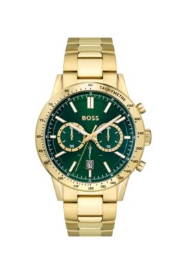 dommer telefon Empirisk BOSS - Gold-toned chronograph watch with green dial