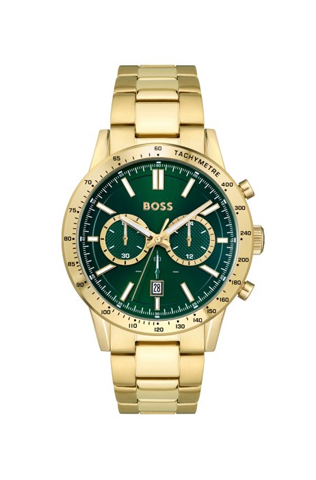 Gold-toned chronograph watch with green dial, Assorted-Pre-Pack