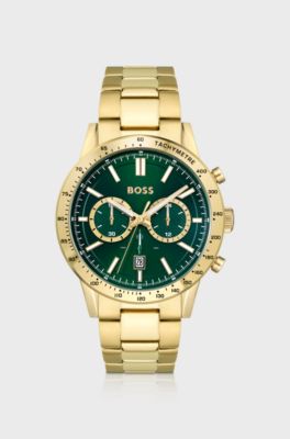 Gold-toned chronograph watch with green dial, Gold