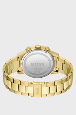 Gold-toned chronograph watch with green dial, Gold