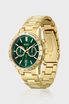 Gold-toned chronograph watch with green dial, Gold