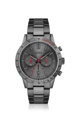 Grey-plated chronograph watch with tonal dial, Dark Grey