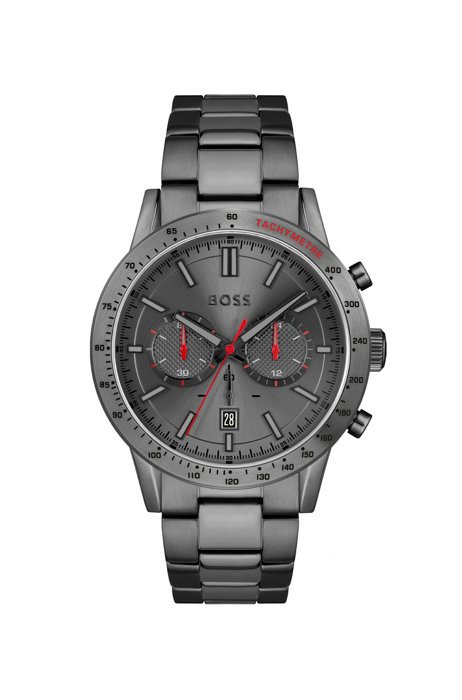 Grey-plated chronograph watch with tonal dial, Assorted-Pre-Pack
