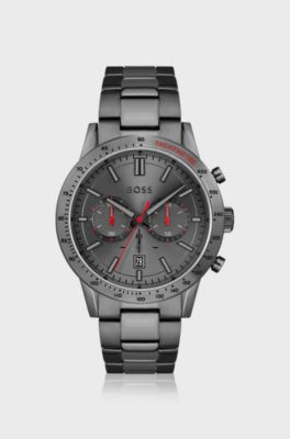 Grey-plated chronograph watch with tonal dial, Dark Grey