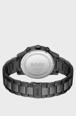 Grey-plated chronograph watch with tonal dial, Dark Grey