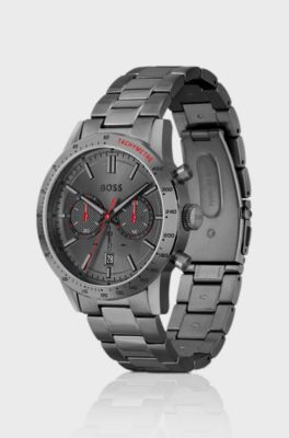 Grey-plated chronograph watch with tonal dial, Dark Grey