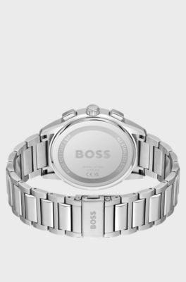 Matte-blue-dial chronograph watch with H-link bracelet, Silver