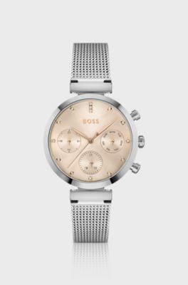 Multi-eye watch with a carnation-gold-effect dial, Silver
