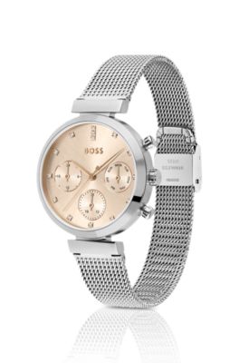 Multi-eye watch with a carnation-gold-effect dial, Silver