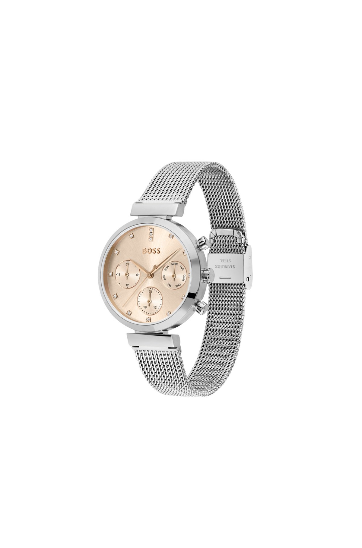 Multi-eye watch with a carnation-gold-effect dial, Silver
