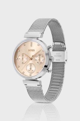 Multi-eye watch with a carnation-gold-effect dial, Silver