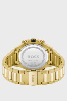 Gold-tone chronograph watch with black dial, Gold