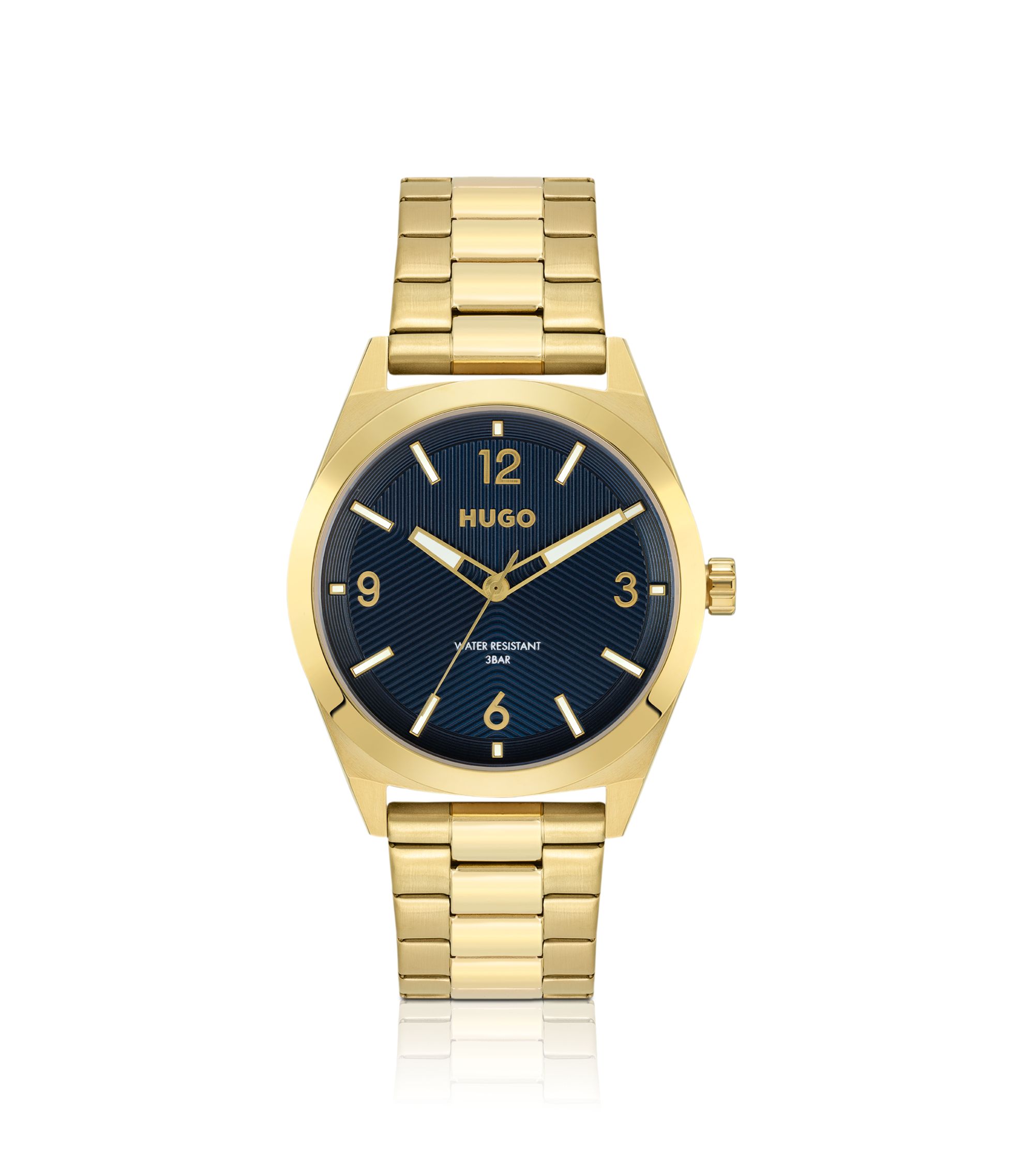 HUGO - Gold-effect watch with blue dial and link bracelet - Gold