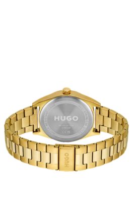 Gold-effect watch with blue dial and link bracelet, Gold