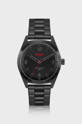 Black-plated watch with black-textured dial, Black