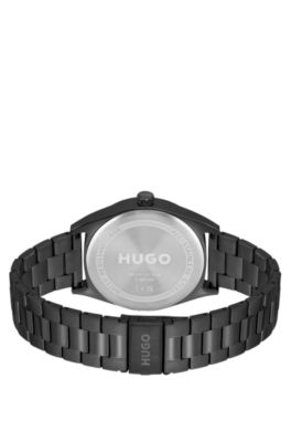 Black-plated watch with black-textured dial, Black