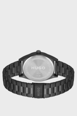 Black-plated watch with black-textured dial, Black