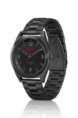 Black-plated watch with black-textured dial, Black