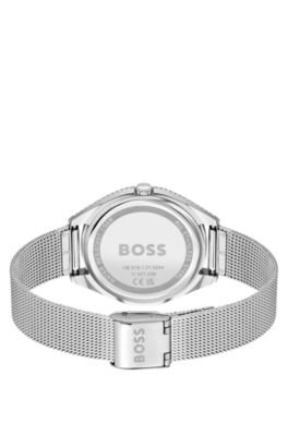 Uhr mit Mesh-Armband und champagnerfarbenem Zifferblatt, Silber