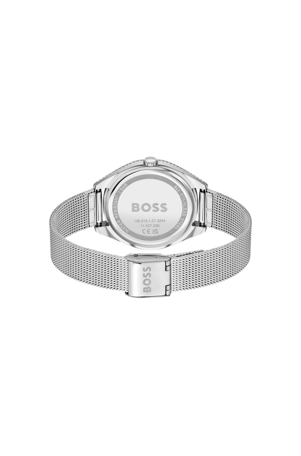 Uhr mit Mesh-Armband und champagnerfarbenem Zifferblatt, Silber