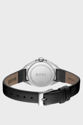 Black-dial watch with crystal-encrusted bezel, Black