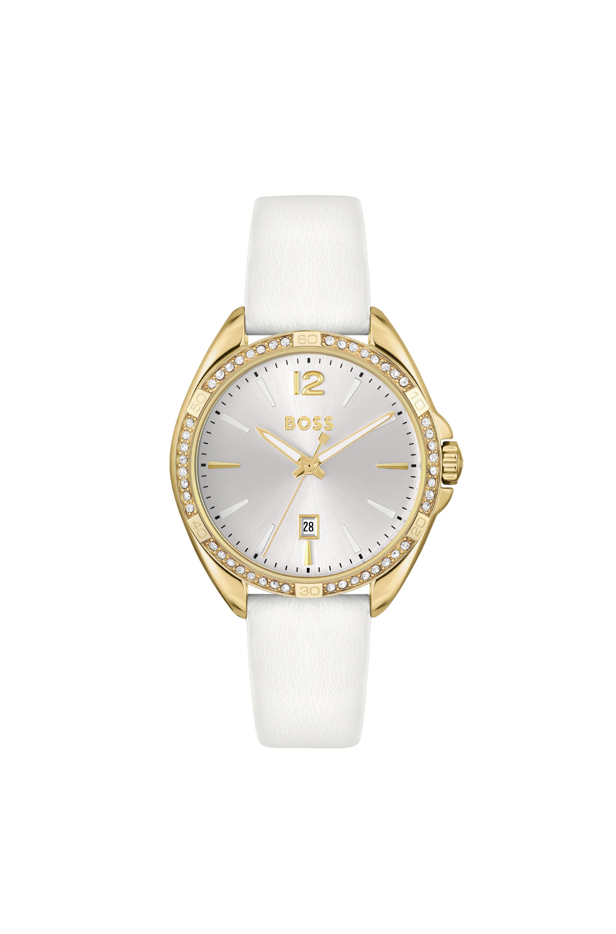 Goudkleurig horloge met lunette versierd met kristallen, Assorted-Pre-Pack