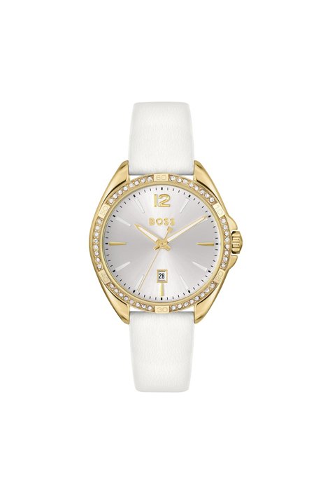 Goudkleurig horloge met lunette versierd met kristallen, Assorted-Pre-Pack