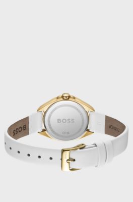 Gold-tone watch with crystal-studded bezel, White