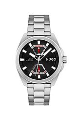 Angular stainless-steel watch with link bracelet, Silver