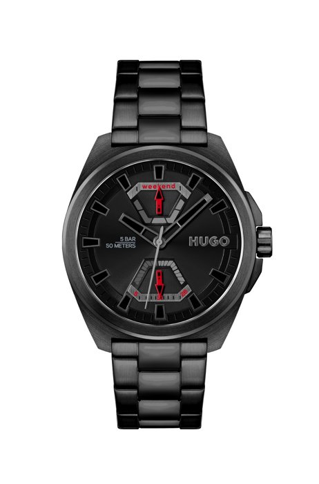 Eckige, schwarz beschichtete Uhr mit Gliederarmband, Assorted-Pre-Pack