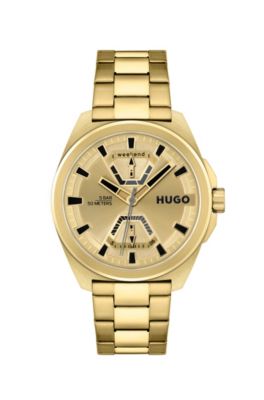 HUGO GOLD-EFFECT WATCH WITH LINK BRACELET MEN'S WATCHES