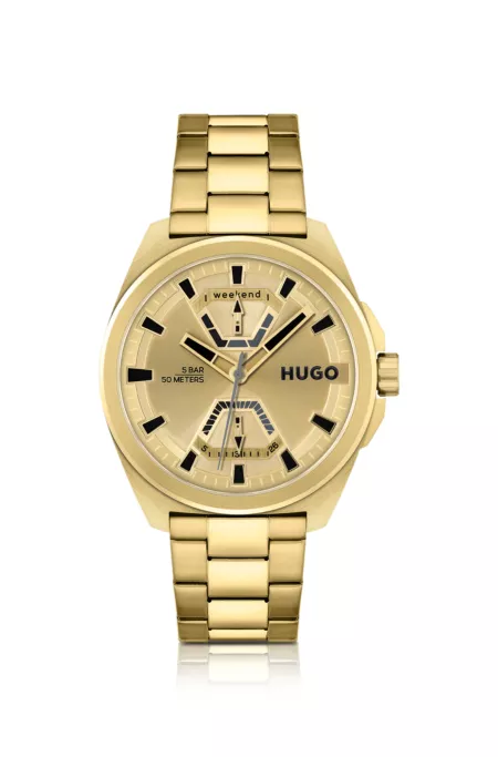 Gold-effect watch with link bracelet